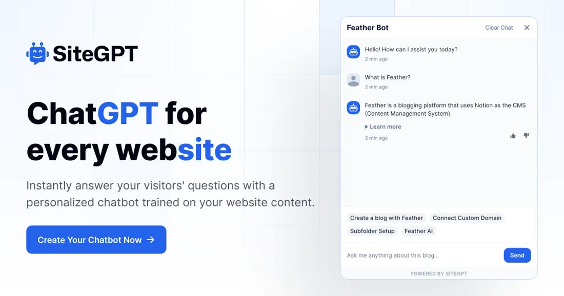 SiteGPT 案例中的网站 AI 聊天机器人展示